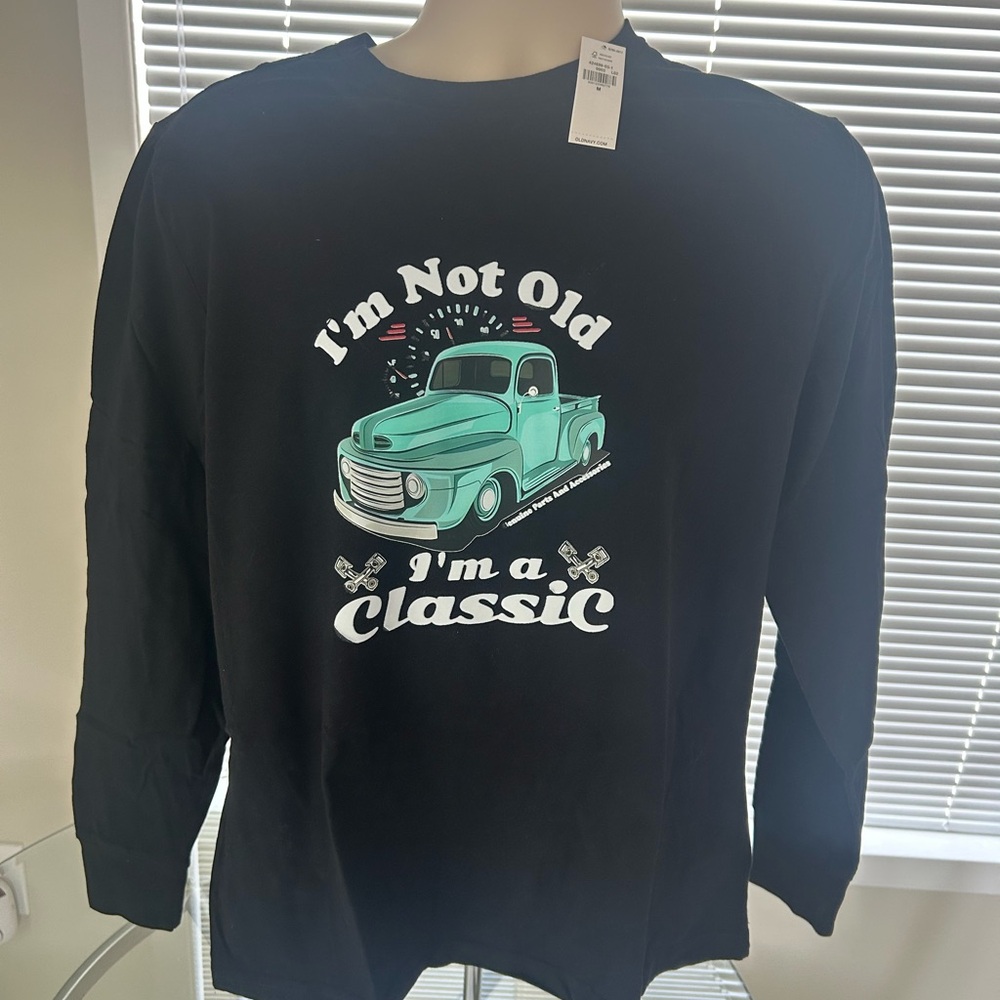 Old Navy Black Long Sleeve Tee with Classic Car Design